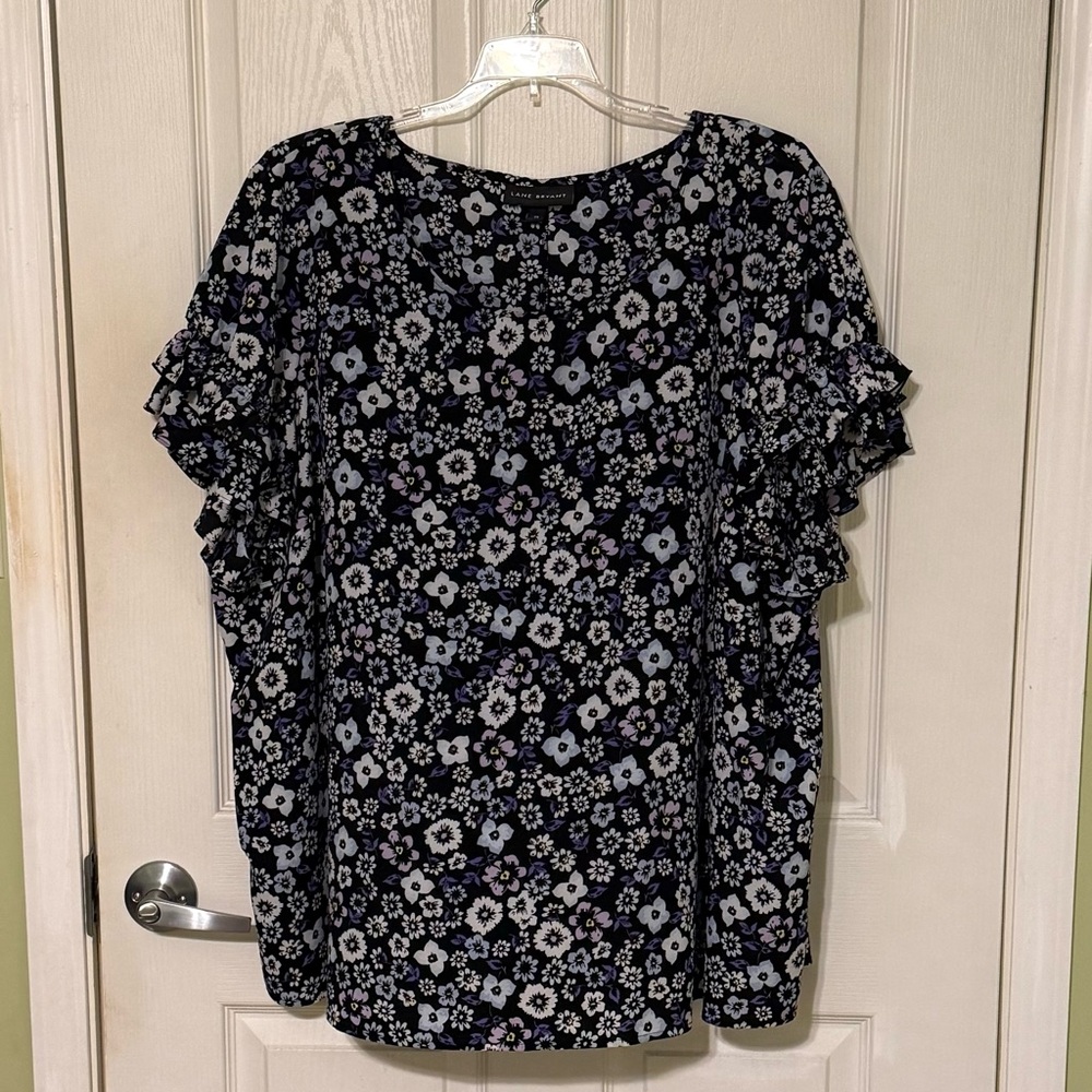 Lane Bryant Floral Ruffle Sleeve Blouse